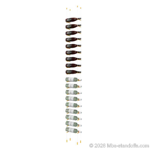 [ACG1904G-PCW1050G-K18] Merlot - Napa Collection Bottle Display Peg Kit, 18-Bottle Capacity, Floating Cable System, Pegs: 1/2″ × 6" with Gold Anodized Finish