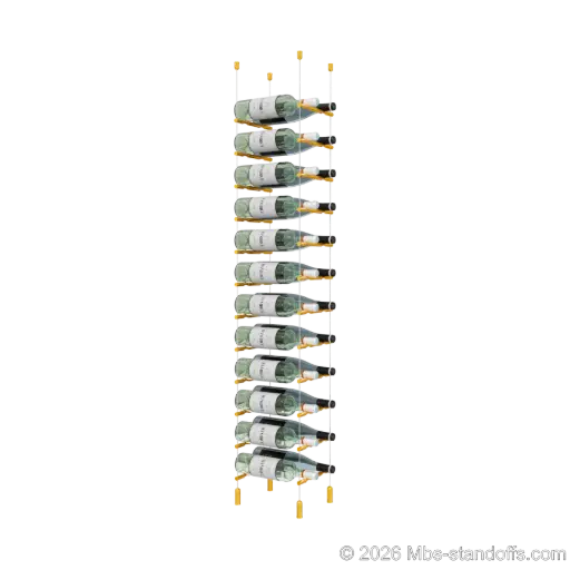 [ACG1904G-PCW2050G-K12] Merlot - Napa Collection Bottle Display Peg Kit, 24-Bottle (2x12) Capacity, Floating Cable System, Pegs: 1/2″ × 7-1/2" with Gold Anodized Finish