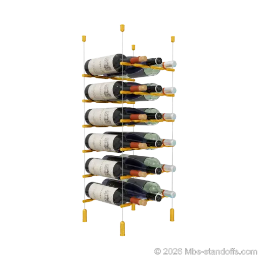[ACG1904G-PCW3050G-K6] Merlot - Napa Collection Bottle Display Peg Kit, 18-Bottle (3x6) Capacity, Floating Cable System, Pegs: 1/2″ × 11-1/2" with Gold Anodized Finish