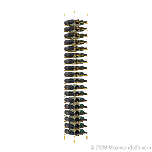 [ACG1904G-PCW3050G-K18] Merlot - Napa Collection Bottle Display Peg Kit, 54-Bottle (3x18) Capacity, Floating Cable System, Pegs: 1/2″ × 11-1/2" with Gold Anodized Finish