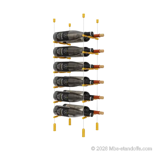 [ACG1904G-PCWR2050G-K6] Merlot - Napa Collection Bottle Display Peg Kit With "O" Ring, 12-Bottle (2x6) Capacity, Floating Cable System, Pegs: 1/2″ × 7-1/2" with Gold Anodized Finish