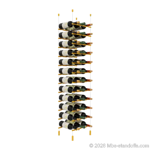 [ACG1904G-PCWR3050G-K12] Merlot - Napa Collection Bottle Display Peg Kit With "O" Ring, 36-Bottle (3x12) Capacity, Floating Cable System, Pegs: 1/2″ × 11-1/2" with Gold Anodized Finish