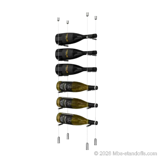 [ACG1904CP-PCW1050CP-K6] Merlot - Napa Collection Bottle Display Peg Kit, 6-Bottle Capacity, Floating Cable System, Pegs: 1/2″ × 6" with Chrome Mirror Finish