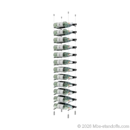 [ACG1904CP-PCW2050CP-K12] Merlot - Napa Collection Bottle Display Peg Kit, 24-Bottle (2x12) Capacity, Floating Cable System, Pegs: 1/2″ × 7-1/2" with Chrome Mirror Finish