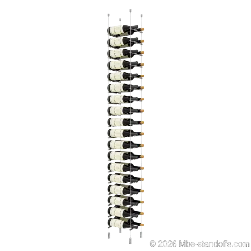 [ACG1904CP-PCW2050CP-K18] Merlot - Napa Collection Bottle Display Peg Kit, 36-Bottle (2x18) Capacity, Floating Cable System, Pegs: 1/2″ × 7-1/2" with Chrome Mirror Finish