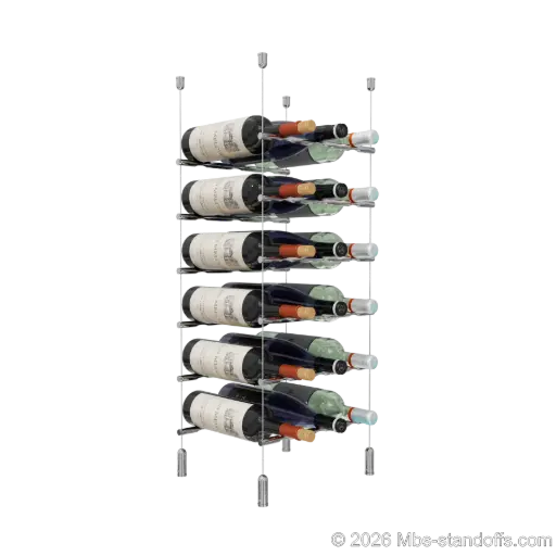 [ACG1904CP-PCW3050CP-K6] Merlot - Napa Collection Bottle Display Peg Kit, 18-Bottle (3x6) Capacity, Floating Cable System, Pegs: 1/2″ × 11-1/2" with Chrome Mirror Finish