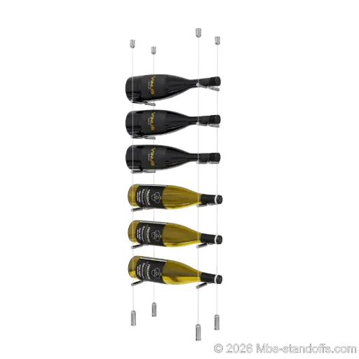 [ACG1904CP-PCWR1050CP-K6] Merlot - Napa Collection Bottle Display Peg Kit With "O" Ring, 6-Bottle Capacity, Floating Cable System, Pegs: 1/2″ × 6" with Chrome Mirror Finish
