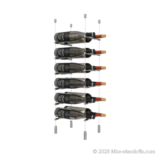 [ACG1904CP-PCWR2050CP-K6] Merlot - Napa Collection Bottle Display Peg Kit With "O" Ring, 12-Bottle (2x6) Capacity, Floating Cable System, Pegs: 1/2″ × 7-1/2" with Chrome Mirror Finish