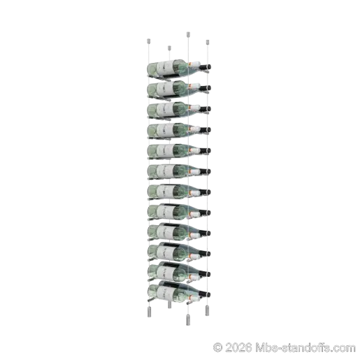 [ACG1904CP-PCWR2050CP-K12] Merlot - Napa Collection Bottle Display Peg Kit With "O" Ring, 24-Bottle (2x12) Capacity, Floating Cable System, Pegs: 1/2″ × 7-1/2" with Chrome Mirror Finish