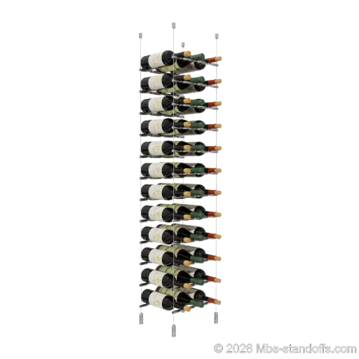 [ACG1904CP-PCWR3050CP-K12] Merlot - Napa Collection Bottle Display Peg Kit With "O" Ring, 36-Bottle (3x12) Capacity, Floating Cable System, Pegs: 1/2″ × 11-1/2" with Chrome Mirror Finish