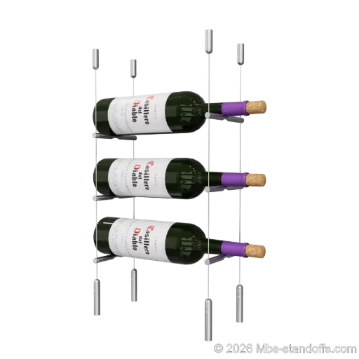 [SCG1904-PCW1050S-K3] Merlot - Napa Collection Bottle Display Peg Kit, 3-Bottle Capacity, Floating Cable System, Pegs: 1/2″ × 6" with Satin Brushed Finish