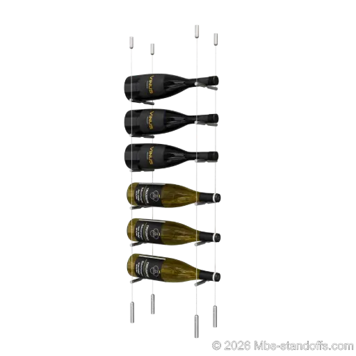 [SCG1904-PCW1050S-K6] Merlot - Napa Collection Bottle Display Peg Kit, 6-Bottle Capacity, Floating Cable System, Pegs: 1/2″ × 6" with Satin Brushed Finish