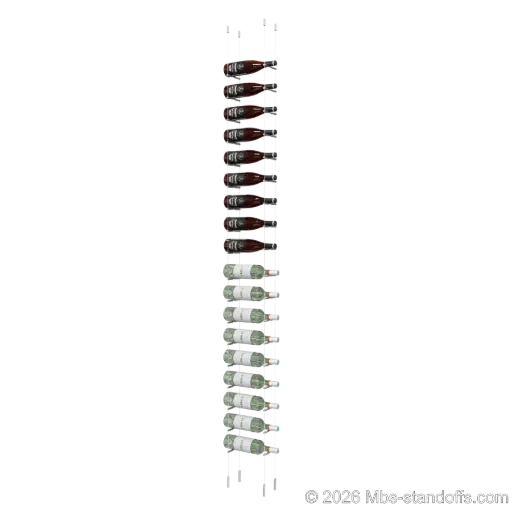 [SCG1904-PCW1050S-K18] Merlot - Napa Collection Bottle Display Peg Kit, 18-Bottle Capacity, Floating Cable System, Pegs: 1/2″ × 6" with Satin Brushed Finish