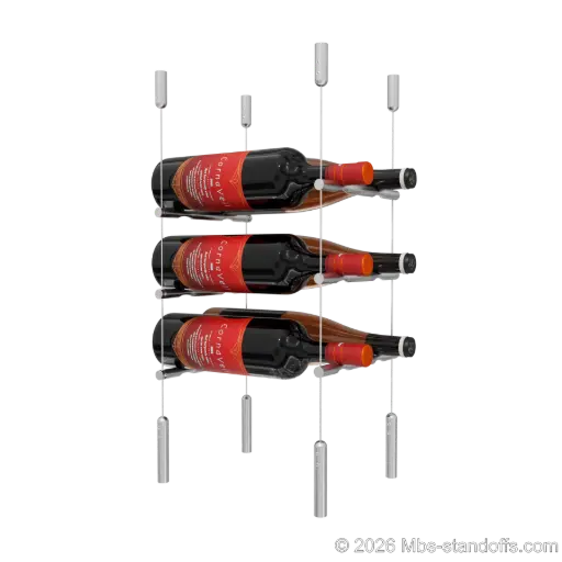 [SCG1904-PCW2050S-K3] Merlot - Napa Collection Bottle Display Peg Kit, 6-Bottle (2x3) Capacity, Floating Cable System, Pegs: 1/2″ × 7-1/2" with Satin Brushed Finish
