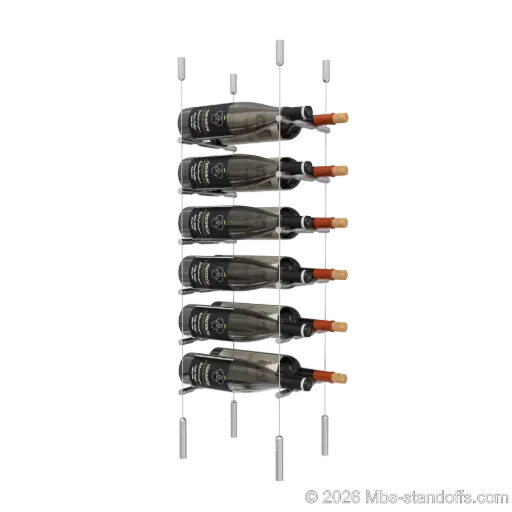 [SCG1904-PCW2050S-K6] Merlot - Napa Collection Bottle Display Peg Kit, 12-Bottle (2x6) Capacity, Floating Cable System, Pegs: 1/2″ × 7-1/2" with Satin Brushed Finish