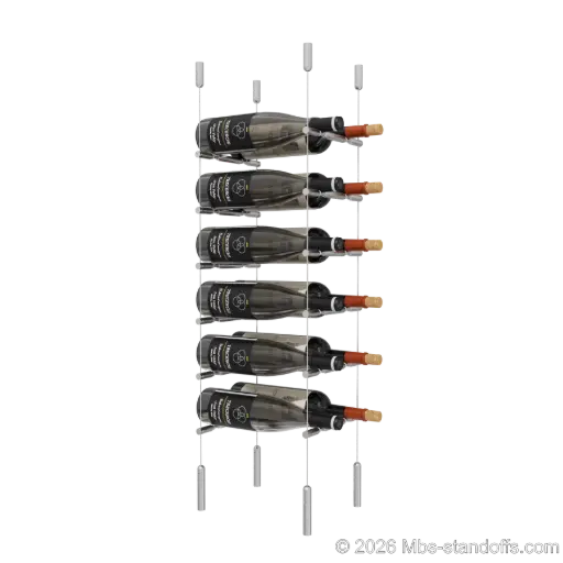 [SCG1904-PCWR2050S-K6] Merlot - Napa Collection Bottle Display Peg Kit With "O" Ring, 12-Bottle (2x6) Capacity, Floating Cable System, Pegs: 1/2″ × 7-1/2" with Satin Brushed Finish