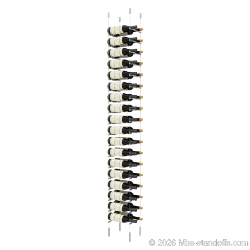 [SCG1904-PCWR2050S-K18] Merlot - Napa Collection Bottle Display Peg Kit With "O" Ring, 36-Bottle (2x18) Capacity, Floating Cable System, Pegs: 1/2″ × 7-1/2" with Satin Brushed Finish