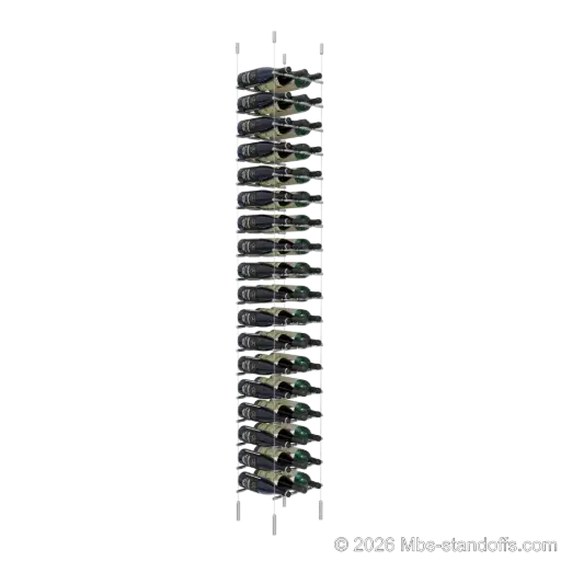 [SCG1904-PCWR3050S-K18] Merlot - Napa Collection Bottle Display Peg Kit With "O" Ring, 54-Bottle (3x18) Capacity, Floating Cable System, Pegs: 1/2″ × 11-1/2" with Satin Brushed Finish