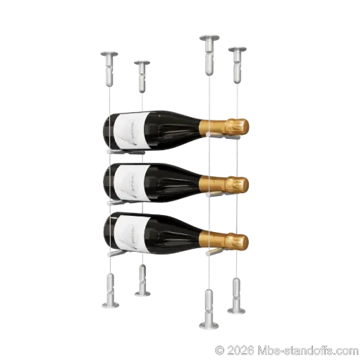 [CS15A-PCW1050A-K3] Merlot - Washington Collection Bottle Display Peg Kit, 3-Bottle Capacity, Floating Cable System, Pegs: 1/2″ × 6" with Clear Anodized Finish