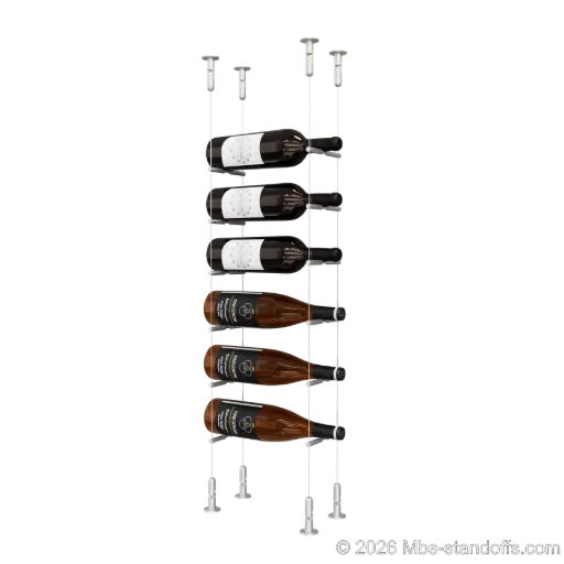 [CS15A-PCW1050A-K6] Merlot - Washington Collection Bottle Display Peg Kit, 6-Bottle Capacity, Floating Cable System, Pegs: 1/2″ × 6" with Clear Anodized Finish