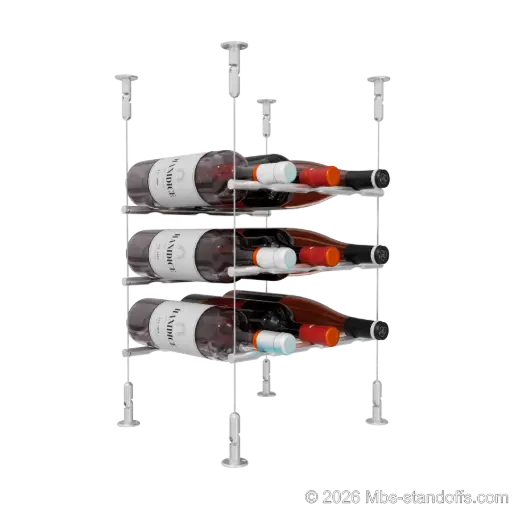 [CS15A-PCW3050A-K3] Merlot - Washington Collection Bottle Display Peg Kit, 9-Bottle (3x3) Capacity, Floating Cable System, Pegs: 1/2″ × 11-1/2" with Clear Anodized Finish