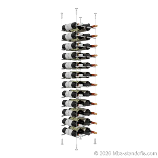 [CS15A-PCW3050A-K12] Merlot - Washington Collection Bottle Display Peg Kit, 36-Bottle (3x12) Capacity, Floating Cable System, Pegs: 1/2″ × 11-1/2" with Clear Anodized Finish