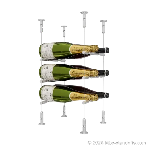 [CS15A-PCWR2050A-K3] Merlot - Washington Collection Bottle Display Peg Kit With "O" Ring, 6-Bottle (2x3) Capacity, Floating Cable System, Pegs: 1/2″ × 7-1/2" with Clear Anodized Finish