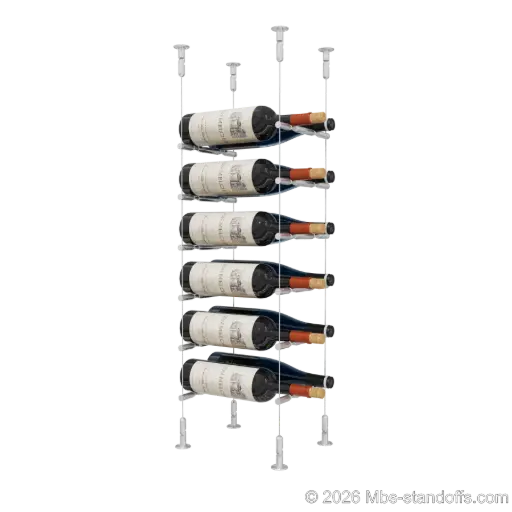 [CS15A-PCWR2050A-K6] Merlot - Washington Collection Bottle Display Peg Kit With "O" Ring, 12-Bottle (2x6) Capacity, Floating Cable System, Pegs: 1/2″ × 7-1/2" with Clear Anodized Finish