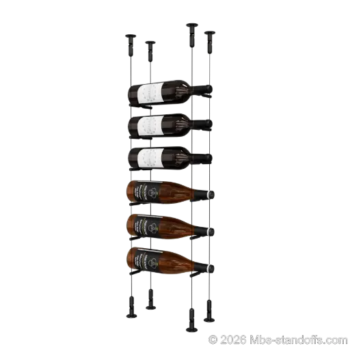 [CS15MB-PCW1050MB-K6] Merlot - Washington Collection Bottle Display Peg Kit, 6-Bottle Capacity, Floating Cable System, Pegs: 1/2″ × 6" with Matte Black Anodized Finish