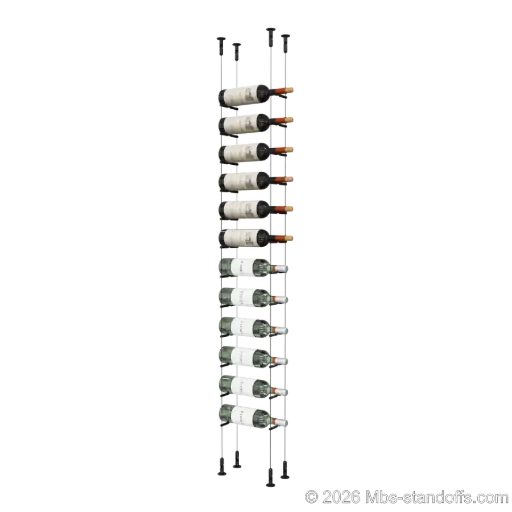 [CS15MB-PCW1050MB-K12] Merlot - Washington Collection Bottle Display Peg Kit, 12-Bottle Capacity, Floating Cable System, Pegs: 1/2″ × 6" with Matte Black Anodized Finish