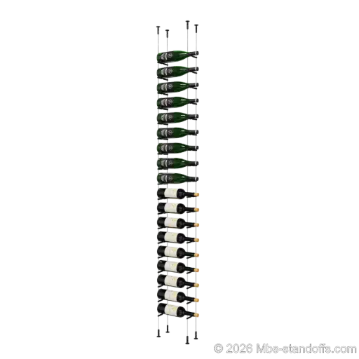 [CS15MB-PCW1050MB-K18] Merlot - Washington Collection Bottle Display Peg Kit, 18-Bottle Capacity, Floating Cable System, Pegs: 1/2″ × 6" with Matte Black Anodized Finish