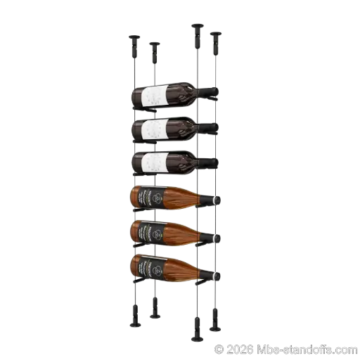 [CS15MB-PCWR1050MB-K6] Merlot - Washington Collection Bottle Display Peg Kit With "O" Ring, 6-Bottle Capacity, Floating Cable System, Pegs: 1/2″ × 6" with Matte Black Anodized Finish