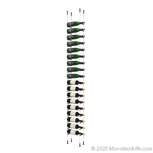 [CS15MB-PCWR1050MB-K18] Merlot - Washington Collection Bottle Display Peg Kit With "O" Ring, 18-Bottle Capacity, Floating Cable System, Pegs: 1/2″ × 6" with Matte Black Anodized Finish