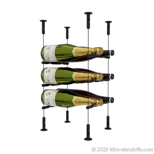 [CS15MB-PCWR2050MB-K3] Merlot - Washington Collection Bottle Display Peg Kit With "O" Ring, 6-Bottle (2x3) Capacity, Floating Cable System, Pegs: 1/2″ × 7-1/2" with Matte Black Anodized Finish