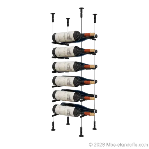 [CS15MB-PCWR2050MB-K6] Merlot - Washington Collection Bottle Display Peg Kit With "O" Ring, 12-Bottle (2x6) Capacity, Floating Cable System, Pegs: 1/2″ × 7-1/2" with Matte Black Anodized Finish