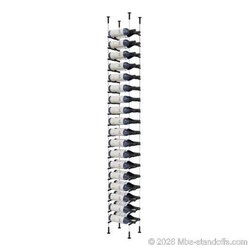 [CS15MB-PCWR2050MB-K18] Merlot - Washington Collection Bottle Display Peg Kit With "O" Ring, 36-Bottle (2x18) Capacity, Floating Cable System, Pegs: 1/2″ × 7-1/2" with Matte Black Anodized Finish