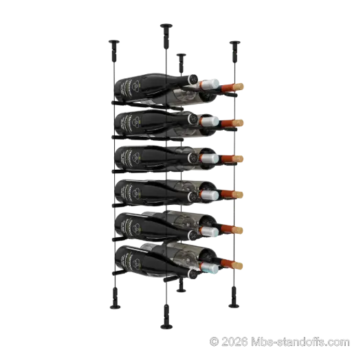 [CS15MB-PCWR3050MB-K6] Merlot - Washington Collection Bottle Display Peg Kit With "O" Ring, 18-Bottle (3x6) Capacity, Floating Cable System, Pegs: 1/2″ × 11-1/2" with Matte Black Anodized Finish