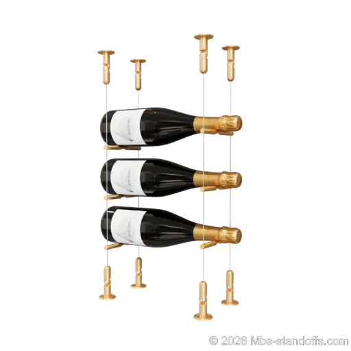 [CS15BR-PCW1050BR-K3] Merlot - Washington Collection Bottle Display Peg Kit, 3-Bottle Capacity, Floating Cable System, Pegs: 1/2″ × 6" with Champagne Anodized Finish
