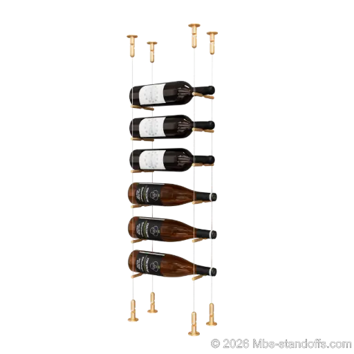 [CS15BR-PCW1050BR-K6] Merlot - Washington Collection Bottle Display Peg Kit, 6-Bottle Capacity, Floating Cable System, Pegs: 1/2″ × 6" with Champagne Anodized Finish