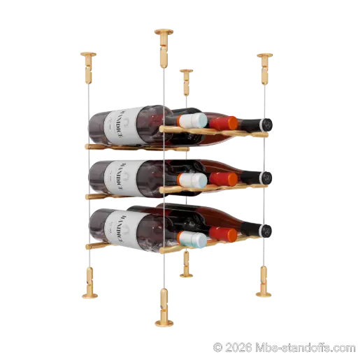 [CS15BR-PCW3050BR-K3] Merlot - Washington Collection Bottle Display Peg Kit, 9-Bottle (3x3) Capacity, Floating Cable System, Pegs: 1/2″ × 11-1/2" with Champagne Anodized Finish