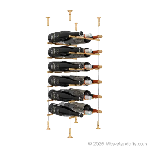 [CS15BR-PCW3050BR-K6] Merlot - Washington Collection Bottle Display Peg Kit, 18-Bottle (3x6) Capacity, Floating Cable System, Pegs: 1/2″ × 11-1/2" with Champagne Anodized Finish