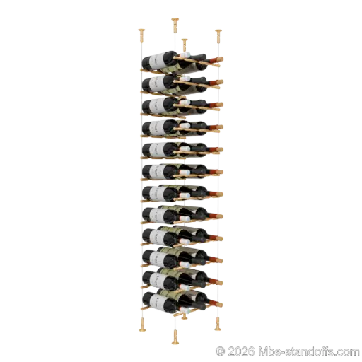 [CS15BR-PCW3050BR-K12] Merlot - Washington Collection Bottle Display Peg Kit, 36-Bottle (3x12) Capacity, Floating Cable System, Pegs: 1/2″ × 11-1/2" with Champagne Anodized Finish
