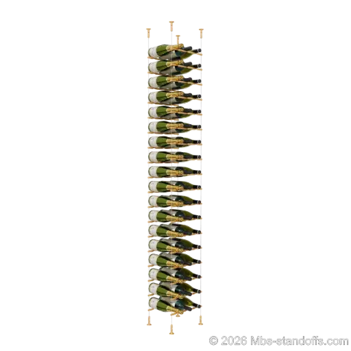 [CS15BR-PCW3050BR-K18] Merlot - Washington Collection Bottle Display Peg Kit, 54-Bottle (3x18) Capacity, Floating Cable System, Pegs: 1/2″ × 11-1/2" with Champagne Anodized Finish