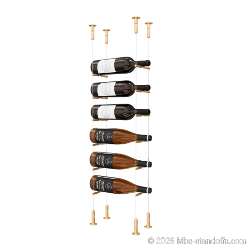 [CS15BR-PCWR1050BR-K6] Merlot - Washington Collection Bottle Display Peg Kit With "O" Ring, 6-Bottle Capacity, Floating Cable System, Pegs: 1/2″ × 6" with Champagne Anodized Finish