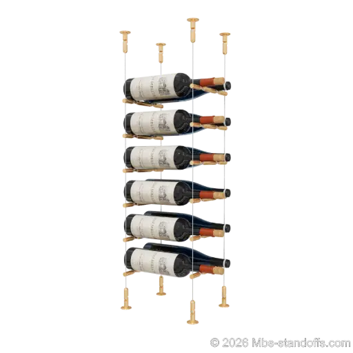 [CS15BR-PCWR2050BR-K6] Merlot - Washington Collection Bottle Display Peg Kit With "O" Ring, 12-Bottle (2x6) Capacity, Floating Cable System, Pegs: 1/2″ × 7-1/2" with Champagne Anodized Finish