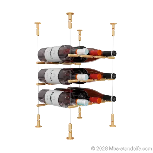 [CS15BR-PCWR3050BR-K3] Merlot - Washington Collection Bottle Display Peg Kit With "O" Ring, 9-Bottle (3x3) Capacity, Floating Cable System, Pegs: 1/2″ × 11-1/2" with Champagne Anodized Finish
