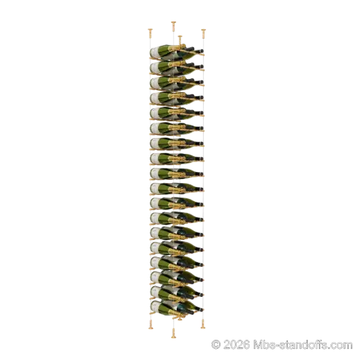 [CS15BR-PCWR3050BR-K18] Merlot - Washington Collection Bottle Display Peg Kit With "O" Ring, 54-Bottle (3x18) Capacity, Floating Cable System, Pegs: 1/2″ × 11-1/2" with Champagne Anodized Finish