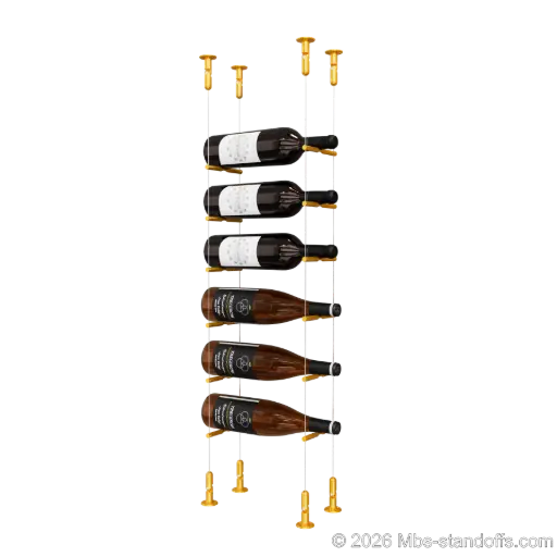 [CS15G-PCW1050G-K6] Merlot - Washington Collection Bottle Display Peg Kit, 6-Bottle Capacity, Floating Cable System, Pegs: 1/2″ × 6" with Gold Anodized Finish