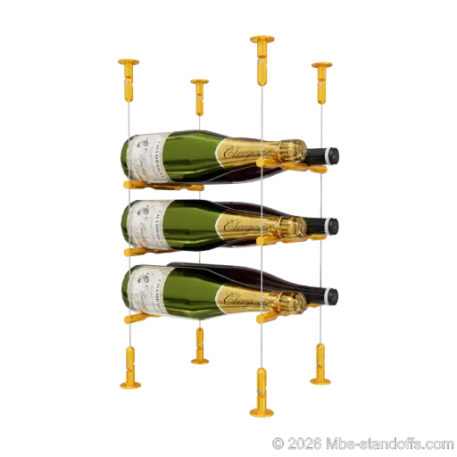 [CS15G-PCW2050G-K3] Merlot - Washington Collection Bottle Display Peg Kit, 6-Bottle (2x3) Capacity, Floating Cable System, Pegs: 1/2″ × 7-1/2" with Gold Anodized Finish