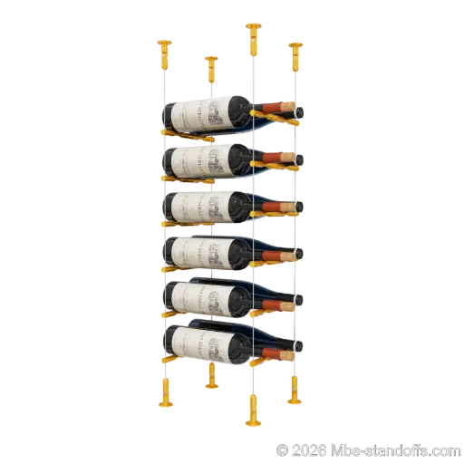 [CS15G-PCW2050G-K6] Merlot - Washington Collection Bottle Display Peg Kit, 12-Bottle (2x6) Capacity, Floating Cable System, Pegs: 1/2″ × 7-1/2" with Gold Anodized Finish